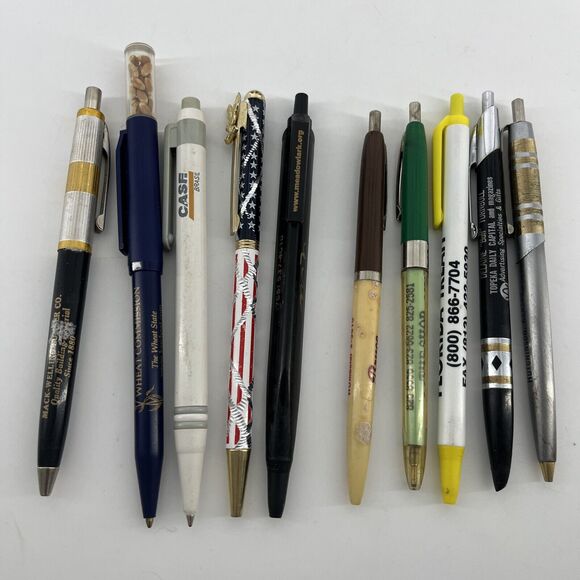 Lot of 10 Vintage Business Advertising Click Pens Collectible #5 - Picture 1 of 12